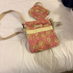 Elegant Pink and Cream Floral Crossbody Bag